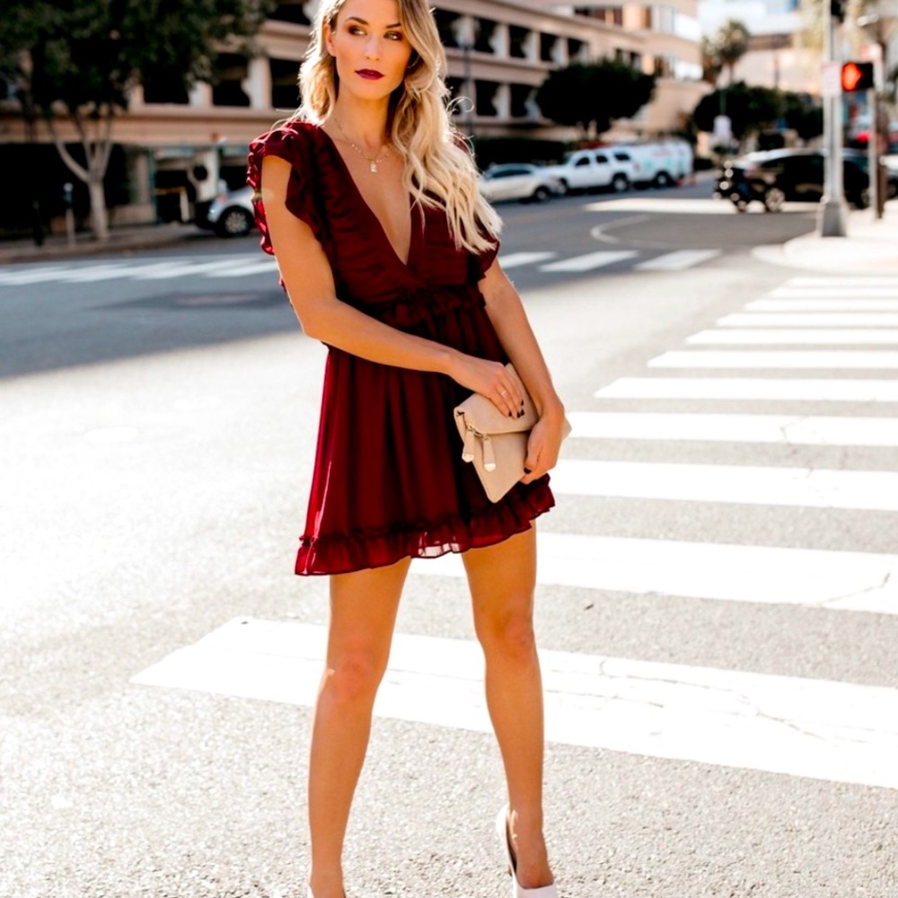 Vici Burgundy Ruffle Dress